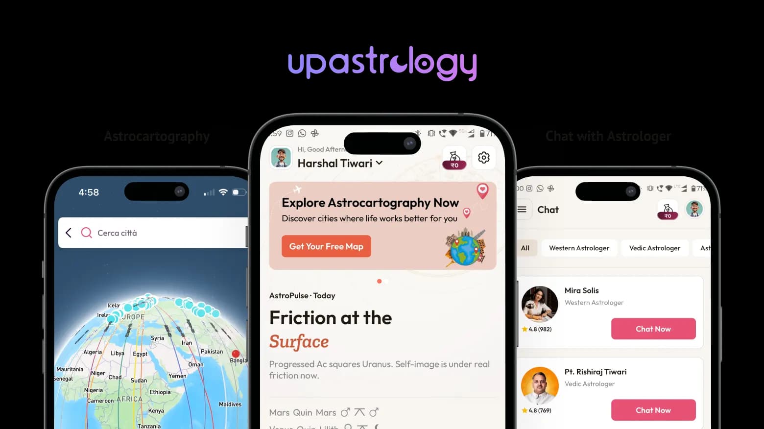 Upastrology app home screen